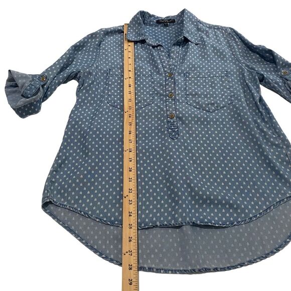 Velvet Heart Arrow Print Chambray Roll-Tab Sleeve Button Down Shirt Sz L - Picture 4 of 8